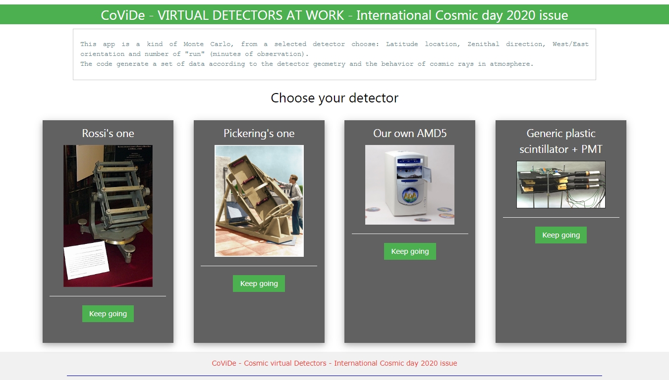 cosmic rays code detector simulator starting page